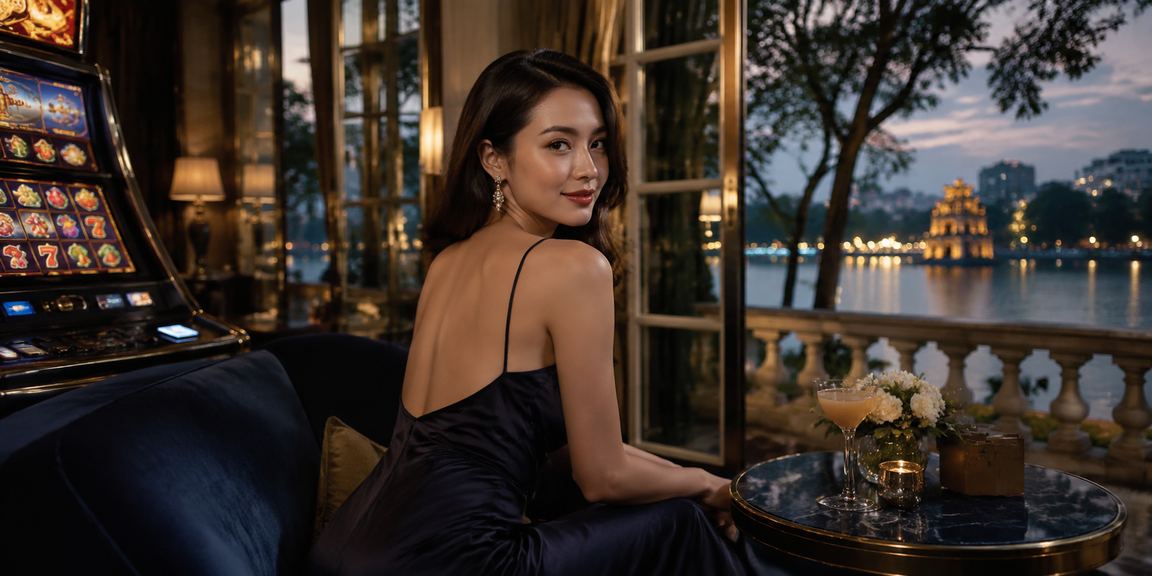 Người chơi tại Hà Nội trải nghiệm slot game trên điện thoại tại quán cà phê buổi tối
